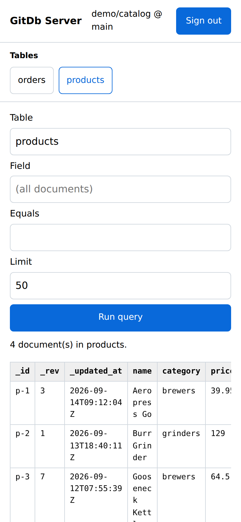 Browsing a collection on a phone