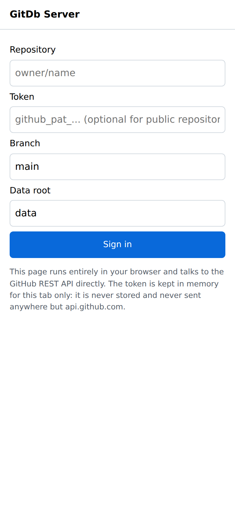 Sign-in form on a phone